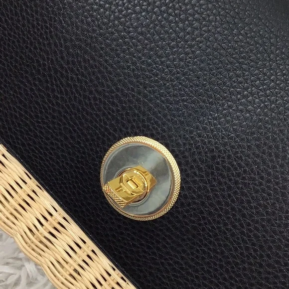 Ted Baker tan and black woven straw rattan crossbody Elava bag NWT